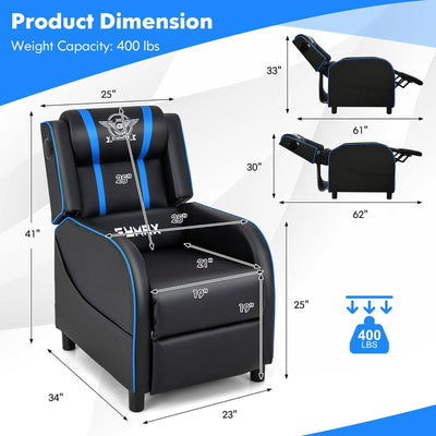 Gymax Massage Gaming Recliner Chair PU Leather Single Recliner Sofa