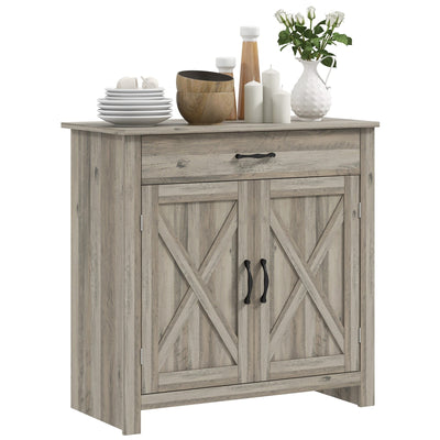 HOMCOM 32 Farmhouse Barn Door Style Sideboard Cabinet,Buffet Storage Cabinet Coffee Bar for Living Room or Entryway
