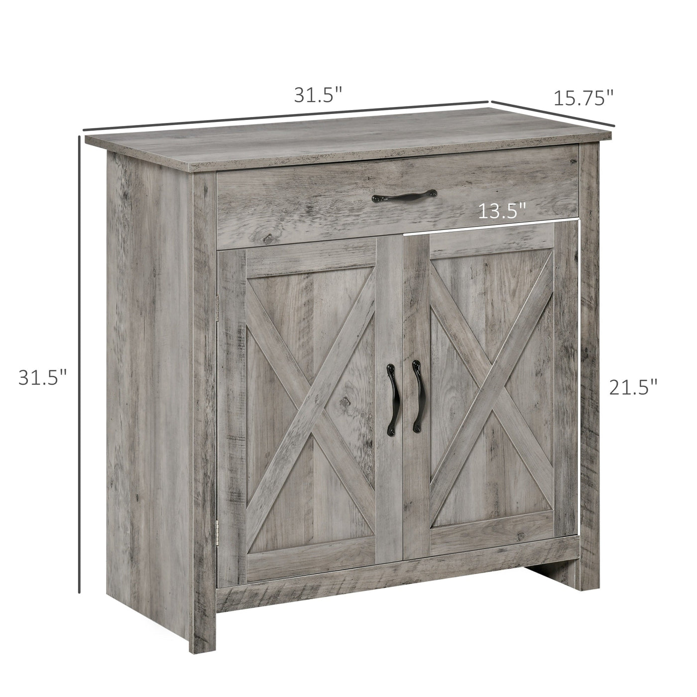 HOMCOM 32 Farmhouse Barn Door Style Sideboard Cabinet,Buffet Storage Cabinet Coffee Bar for Living Room or Entryway