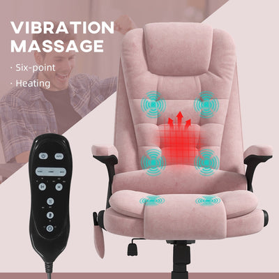 HOMCOM 6 Point Vibrating Massage Office Chair with Heat, Velvet High Back Executive Office Chair with Reclining Backrest
