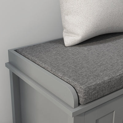 HOMCOM Entryway Shoe Bench Storage Ottoman with Adjustable Shelving, 6 Compartments, and Padded Seat, White/Grey