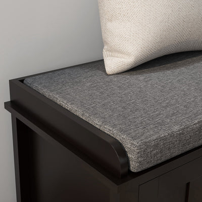 HOMCOM Entryway Shoe Bench Storage Ottoman with Adjustable Shelving, 6 Compartments, and Padded Seat, White/Grey