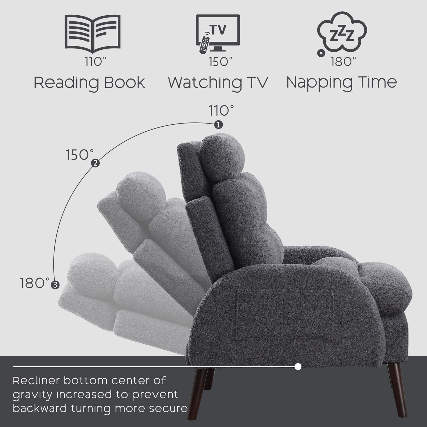 HOMYKA Accent Lounge Chair with Adjustable Backrest Storage Ottoman