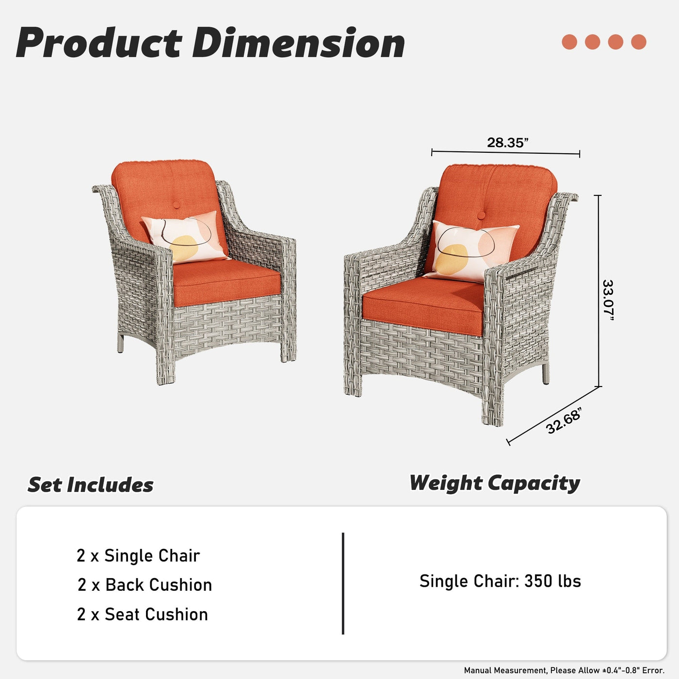 HOOOWOOO 2-piece High Back Wicker Rattan Outdoor Patio Chair Set