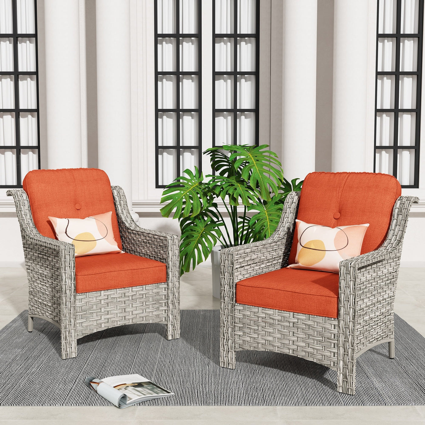 HOOOWOOO 2-piece High Back Wicker Rattan Outdoor Patio Chair Set