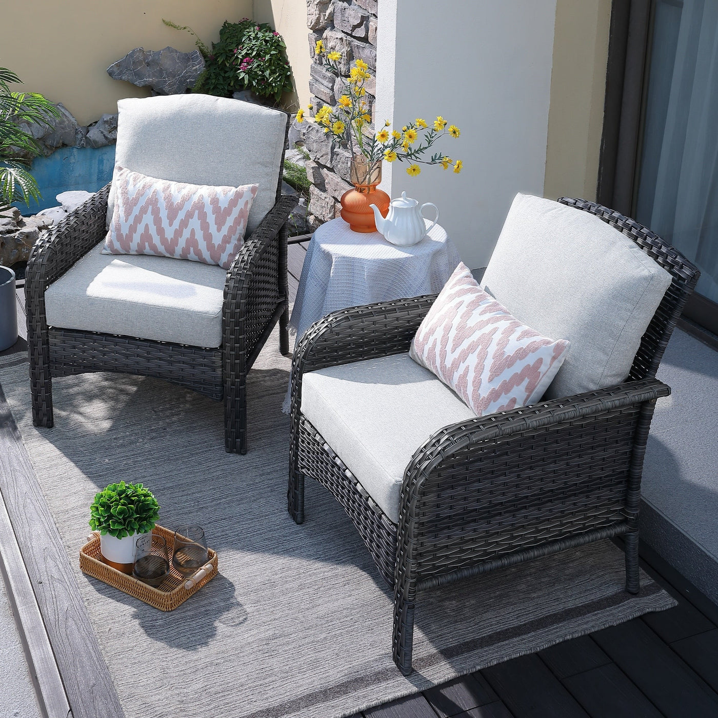 HOOOWOOO 2-piece Wicker Rattan Outdoor Patio Furniture Chair Set