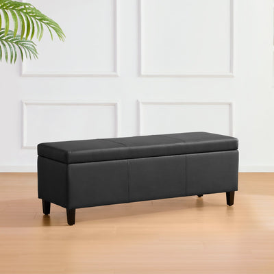 50.3 x 17.50 x 18 Upholstered Rectangular Storage Ottoman-Faux Leather