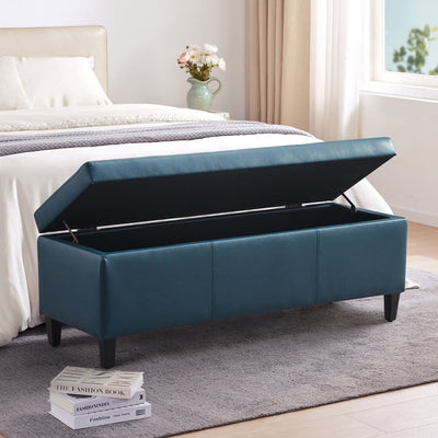 50.3 x 17.50 x 18 Upholstered Rectangular Storage Ottoman-Faux Leather