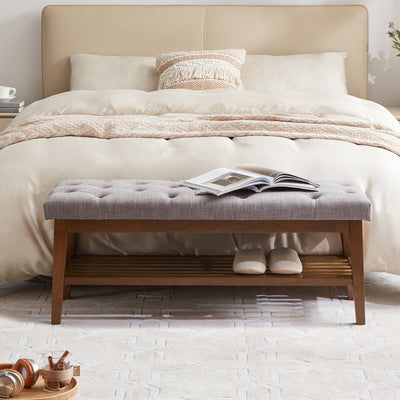 Entryway Shoe Bench Storage Bench Fabric Solid Wood, 43-inch Upholstered Bench for Living Room, Bedrooms