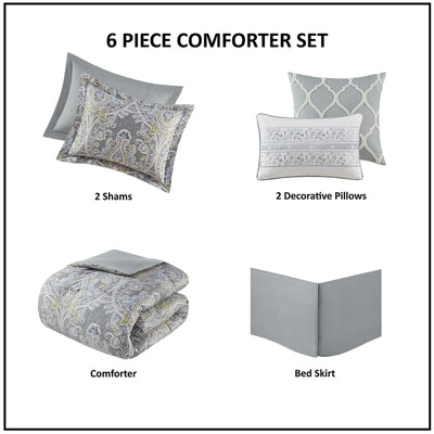 Harbor House Hallie 6-piece Grey Damask Pattern Cotton Comforter Set