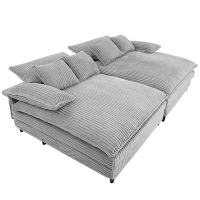 Harmonia 109 W Oversized Corduroy Sofa Bed, Deep Seat Double Lounge Chaise with 4 Pillows