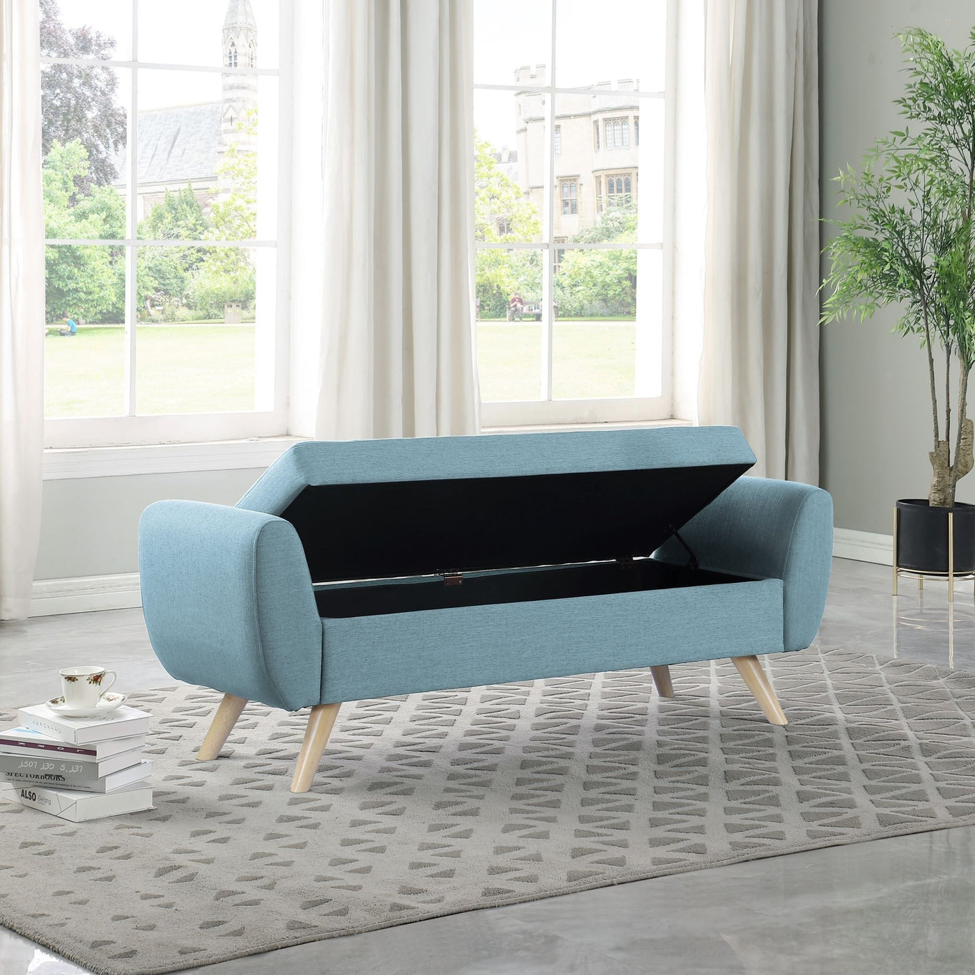 HomePop Modern Sherpa Storage Bench with Wood Legs