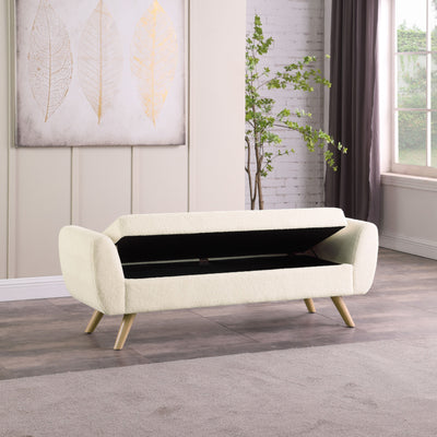 HomePop Modern Sherpa Storage Bench with Wood Legs