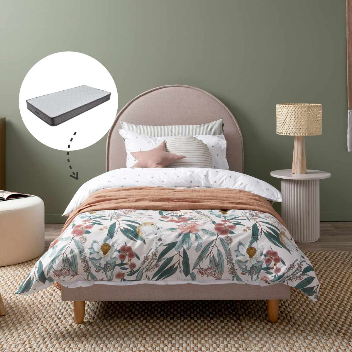 Imogen King Single Bed Dusty Pink + Mattress Bundle