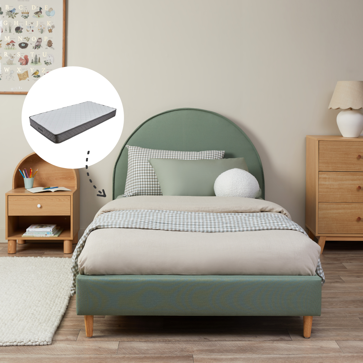 Imogen King Single Bed Sage Green + Mattress Bundle
