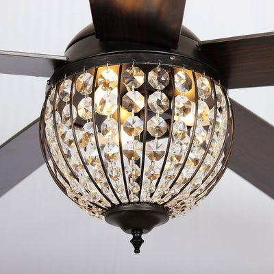 52 Industrial Black Wood 5-blade Crystal Ceiling Fan with Remote