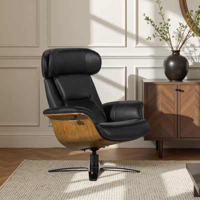 Jovan 31.5 Curved Wood Genuine Leather Recliner Lounge Chair