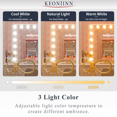 Keonjinn LED Makeup Hollywood Vanity Mirror with 15/18 LED Lights