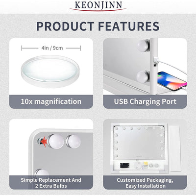 Keonjinn LED Makeup Hollywood Vanity Mirror with 15/18 LED Lights