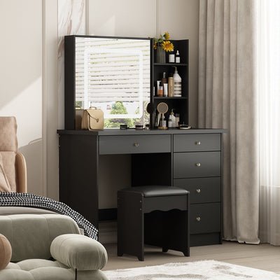 Kerrogee Makeup Vanity Set with Adjustable Lighted Mirror & Stool - 39.4L x 19.7W x 53.5H