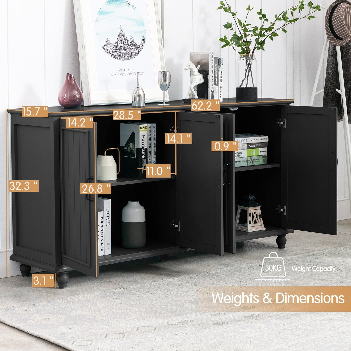 Kitchen Sideboard Coffee Bar Cabinet Accent Storage Cabinet