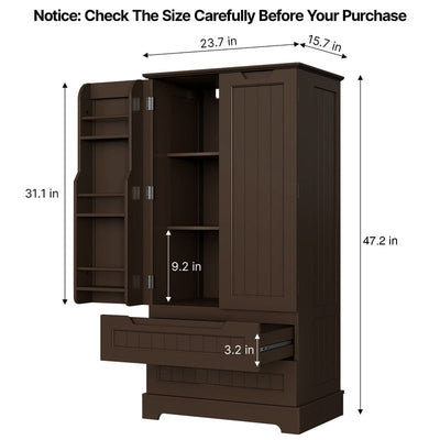 Kitchen Storage Pantry Cabinet, Freestanding Bathroom Storage Cabinet with 2 Doors and Drawers