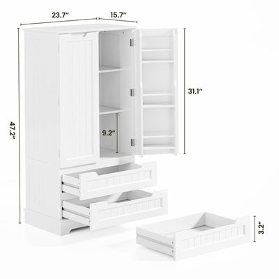 Kitchen Storage Pantry Cabinet, Freestanding Bathroom Storage Cabinet with 2 Doors and Drawers