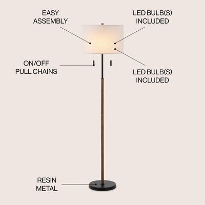 Koda 61 Rustic Farmhouse Iron Candlestick Pull Chains LED Floor Lamp, Brown Wood Finish/Black by JONATHAN Y