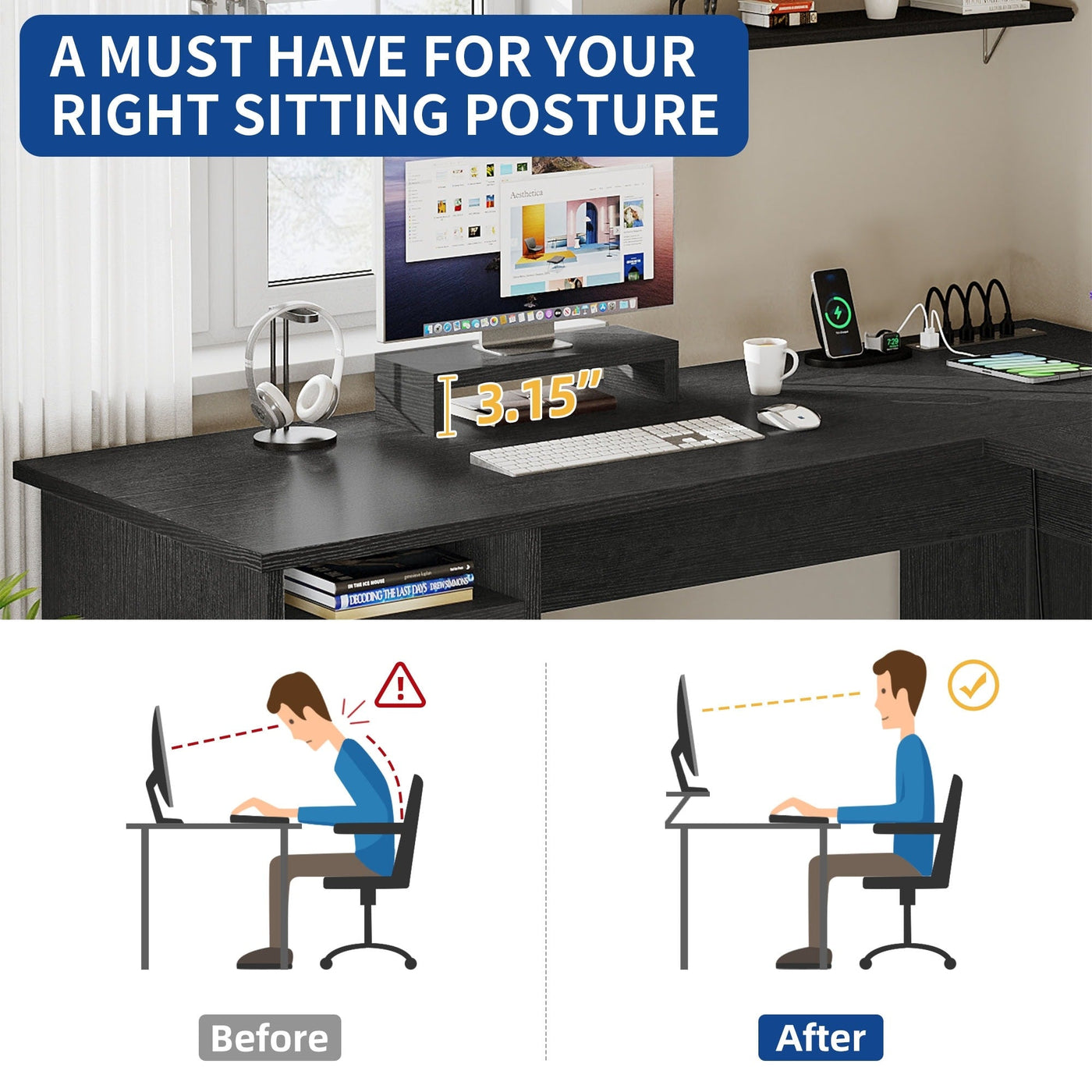 Moasis L Shaped Gaming Desk 59-Inch Computer Corner Desk with Monitor Stand