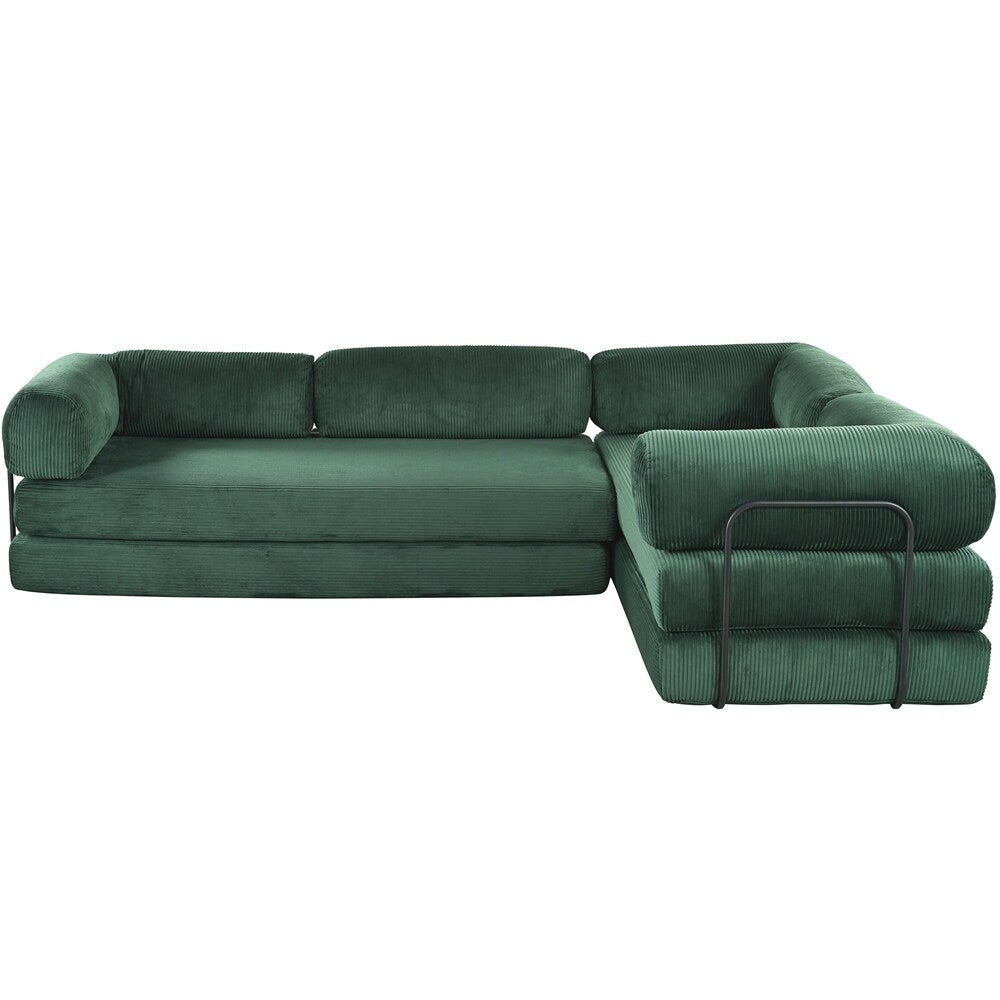 L-Shaped Modular Sofa Bed in Corduroy Fabric