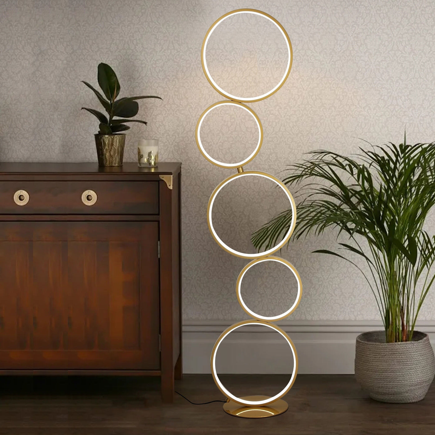 LED Modern Dimmable Floor Lamp, 3 Way Bright Corner Stand lamp with 5-Ring for Living Room