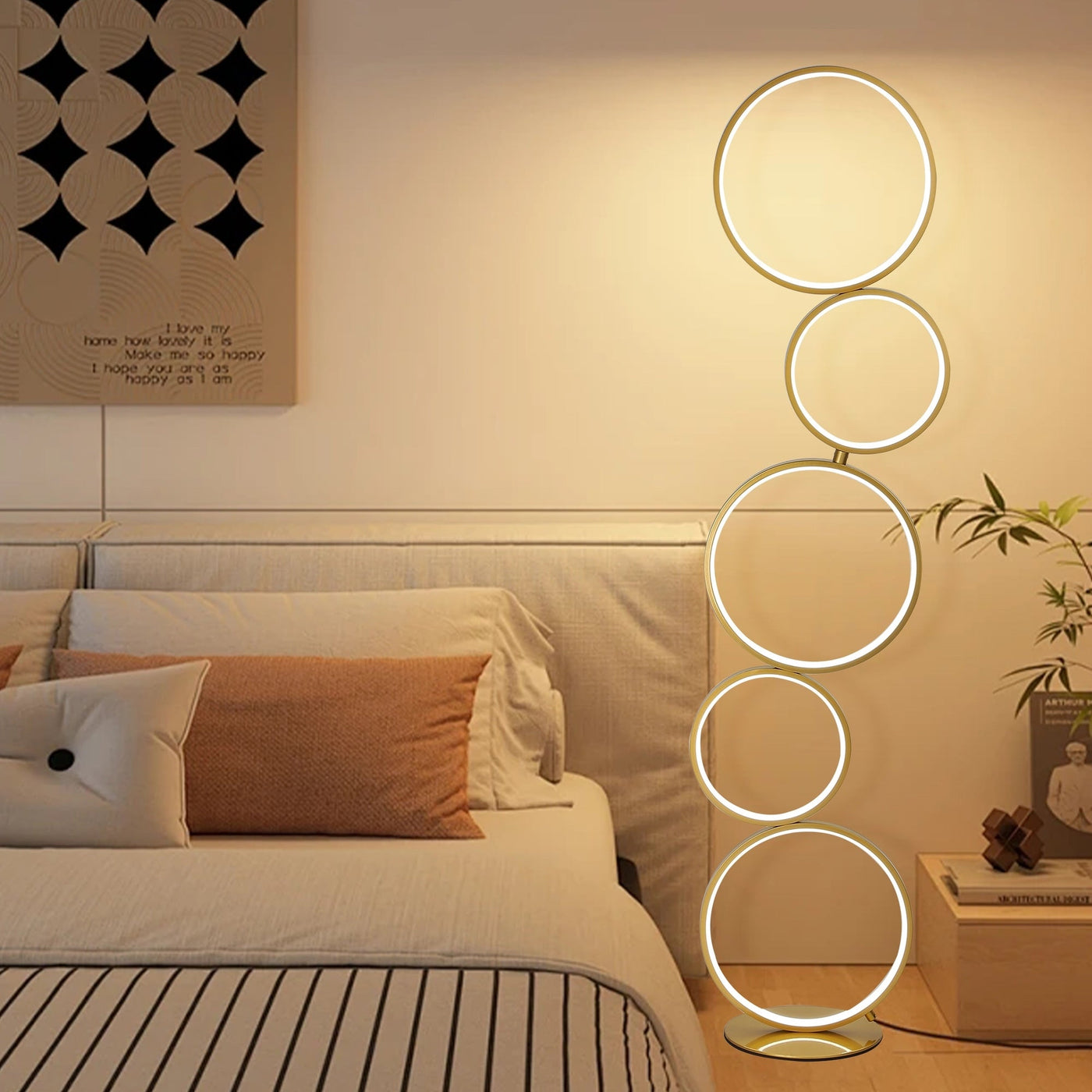 LED Modern Dimmable Floor Lamp, 3 Way Bright Corner Stand lamp with 5-Ring for Living Room