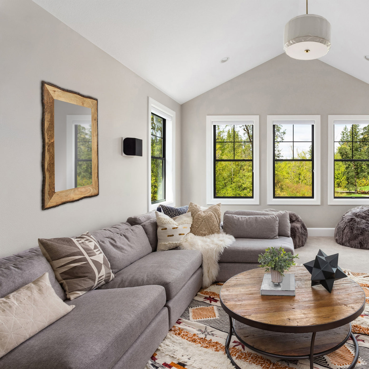 Lamont River of Goods Rectangular Brown and Tan Wood and Glass Wall Mirror - 39 x 1.25 x 28