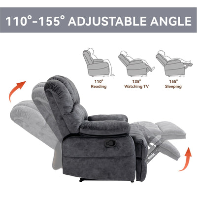 Large Manual Recliner Chair for Adult, Comfortable Fabric Single Recliner Sofa, Overstuffed Reclining Chair for Living Room