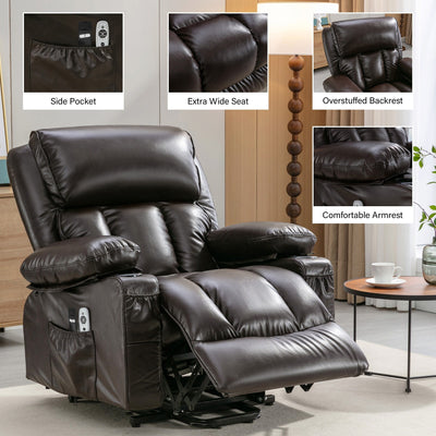 Large Power Lift Recliner Chair with Heat and 8-Point Massage - Remote Control, USB Port