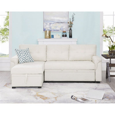 Convertible Reversible Sectional Sofa with Pull-Out Sleeper Bed, Hidden Storage Chaise, and Durable Legs