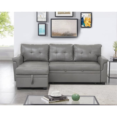 Convertible Reversible Sectional Sofa with Pull-Out Sleeper Bed, Hidden Storage Chaise, and Durable Legs