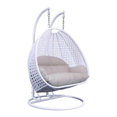 LeisureMod 2 Person Hanging Egg Chair with Stand - Outdoor/Indoor Rattan Wicker Patio Swing Hammock Lounger with Cushions