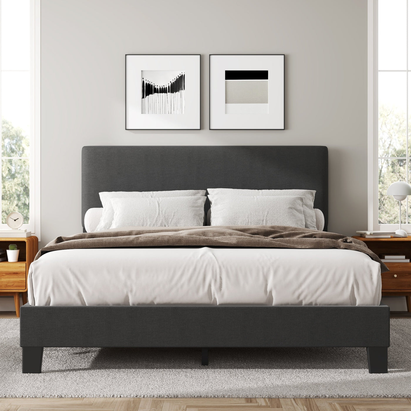 Lifezone Adjustable Queen Size Upholstered Platform Bed Frame