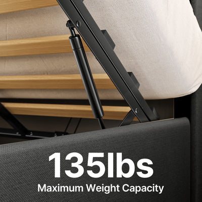 Lift Up Storage Bed Frame, Upholstered Platform Bed Frame with Hydraulic Storage System and Headboard