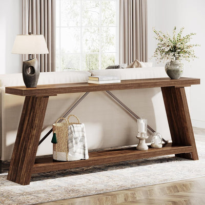 70.9 Inches Long Rustic Wood Console Sofa Table with Storage Shelf
