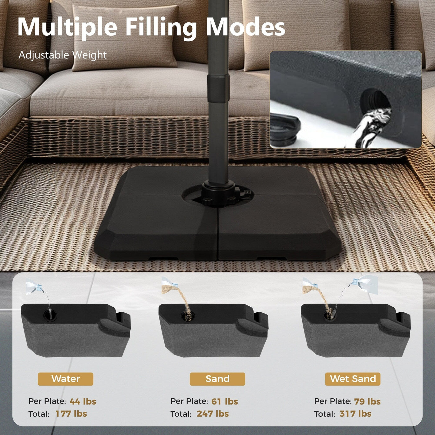 MAISON ARTS 12 FT Automatic Hydraulic Cantilever Umbrella Aluminum Pole 360 Degree Rotation