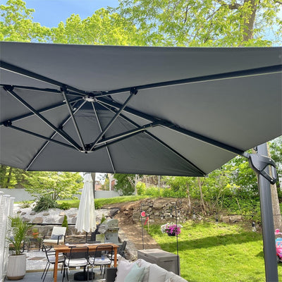 MAISON ARTS 12 FT Automatic Hydraulic Cantilever Umbrella Aluminum Pole 360 Degree Rotation
