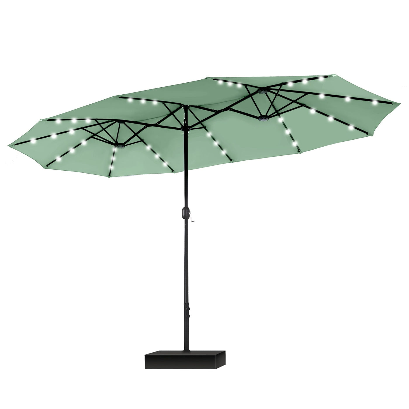 MAISON ARTS 15-foot Rectangular Crank Double-sided Outdoor Market Umbrella Solar LED Lighted Patio Umbrella with Base Included