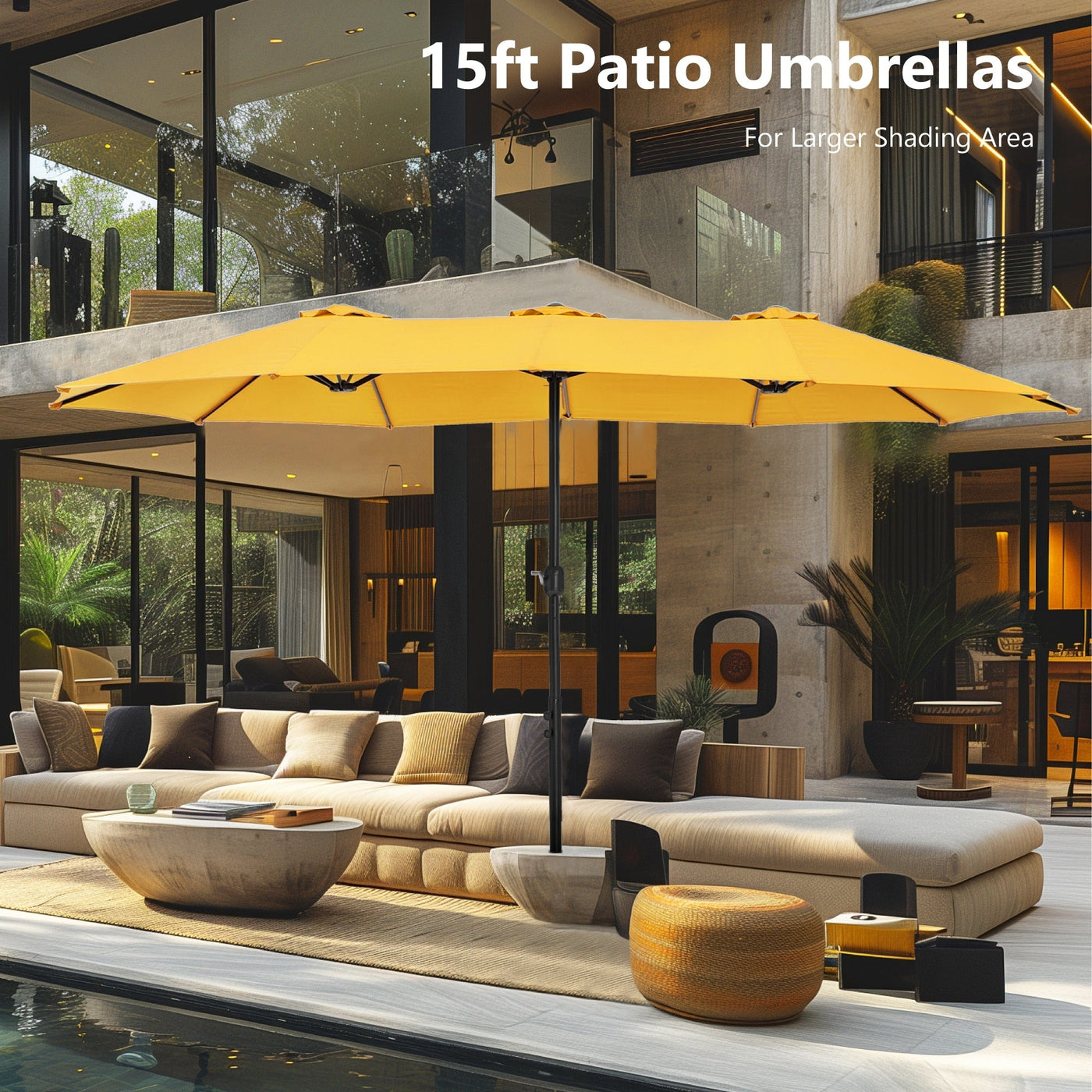 MAISON ARTS 15ft Double-Sided Patio Extra Large Twin Umbrella with Base Included