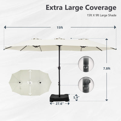 MAISON ARTS 15ft Double-Sided Patio Extra Large Twin Umbrella with Base Included