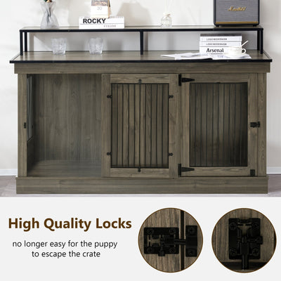 Mcombo Large Dog Crate Furniture TV Stand,Wooden Dog Kennel with Double Doors 1861