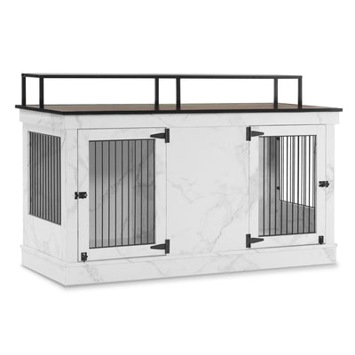 Mcombo Large Dog Crate Furniture TV Stand,Wooden Dog Kennel with Double Doors 1861