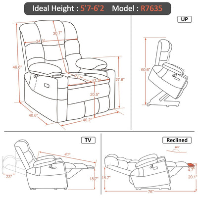 MCombo Large-Wide Dual Motor Power Lift Recliner with Massage and Dual Heating for Big and Tall Elderly, Fabric R7635