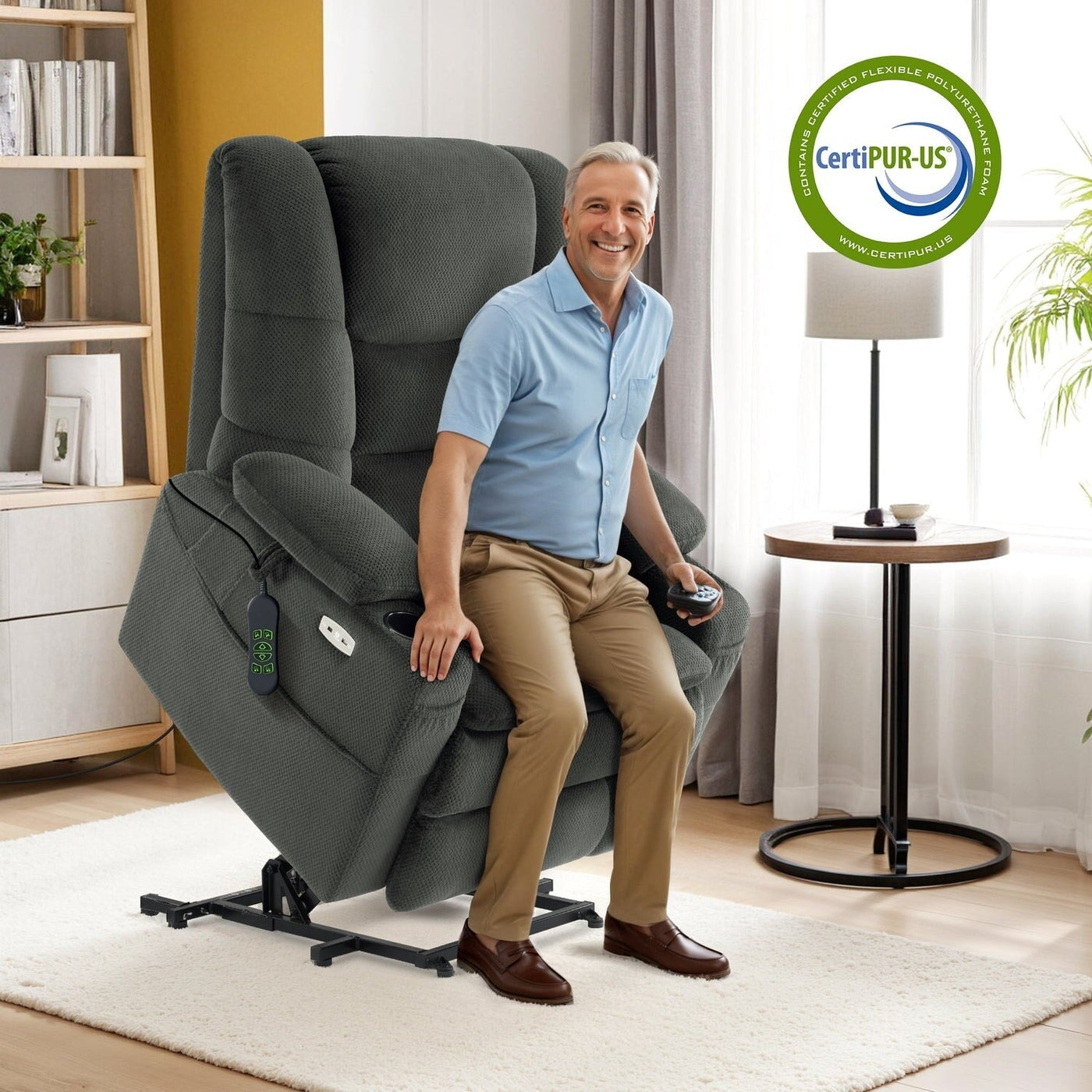 MCombo Large-Wide Dual Motor Power Lift Recliner with Massage and Dual Heating for Big and Tall Elderly, Fabric R7635